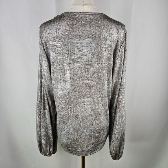 Anthropologie Carys Dolman Top Size Large Metallic Gold Silver Wrap - Picture 7 of 14